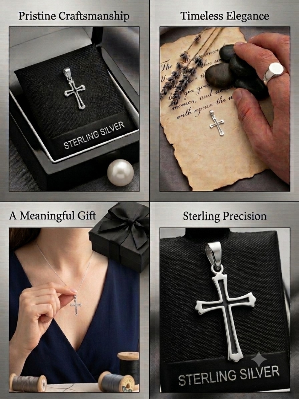 Sterling Silver Cross Pendant Necklace - Elegant Silver Faith Jewelry